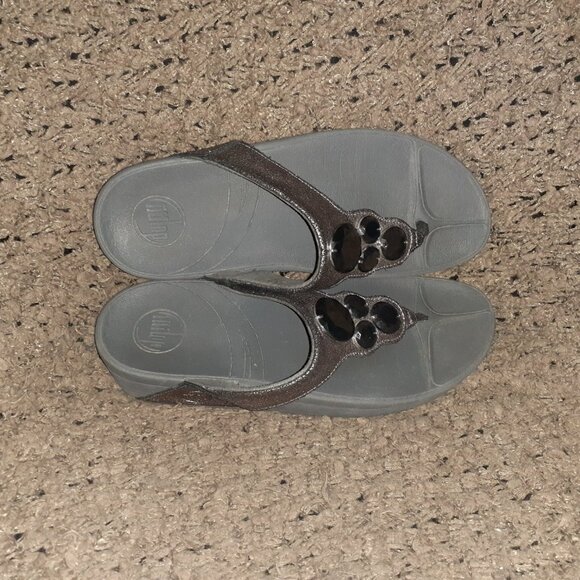 FITFLOP-Lunetta Thong Sandals 181-054 Crackle Metallic Pewter-Sz 39/8-Excellent - Picture 7 of 8